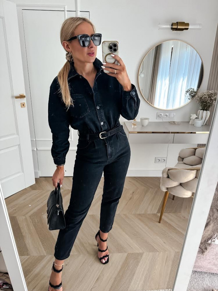 KATE - KOMBINEZON JEANSOWY CZARNY