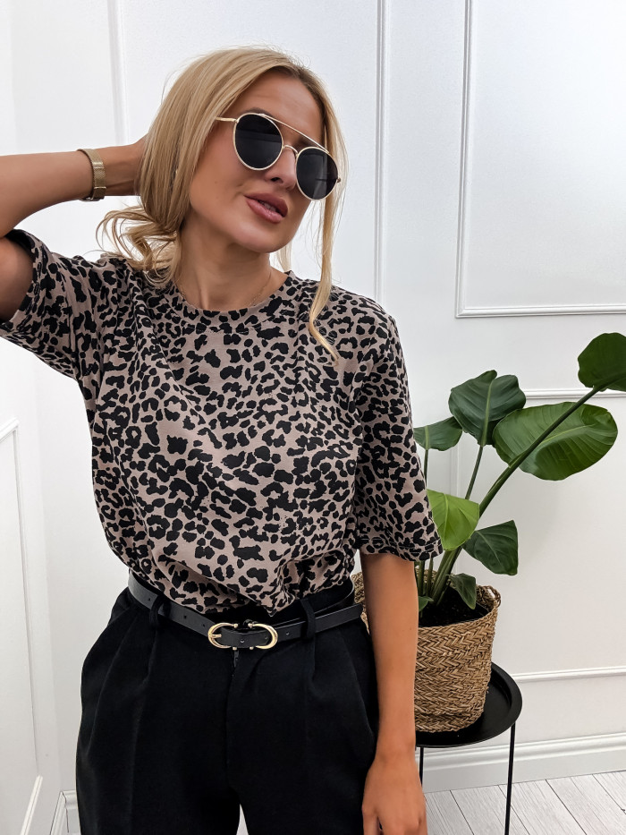 LEOPARD - T-SHIRT W PANTERKE BRĄZ