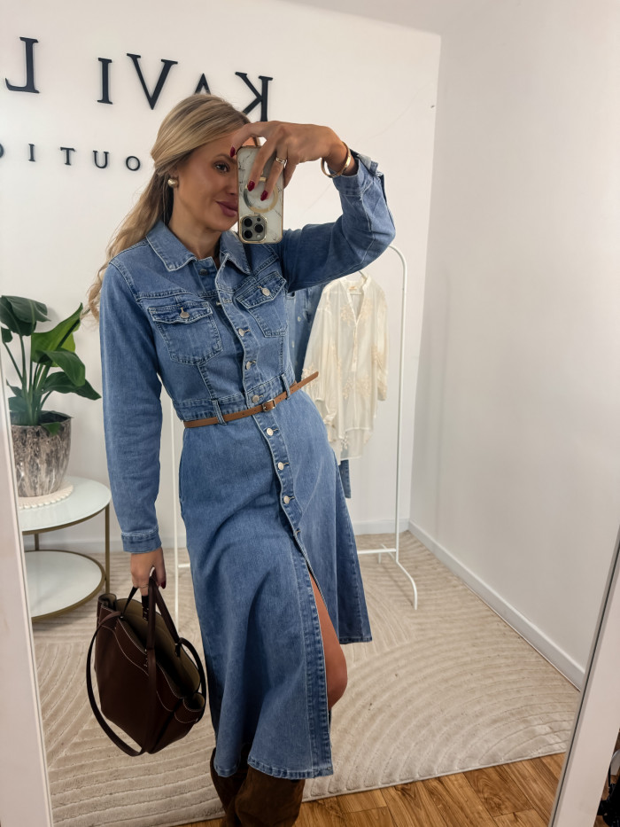 AMBER - SUKIENKA JEANS MIDI NA GUZIKI 8