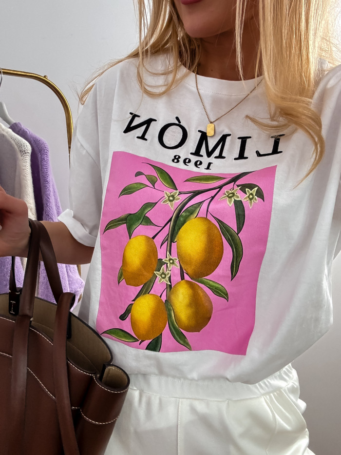 TSHIRT LEMON BIAŁY 95% BAWEŁNA