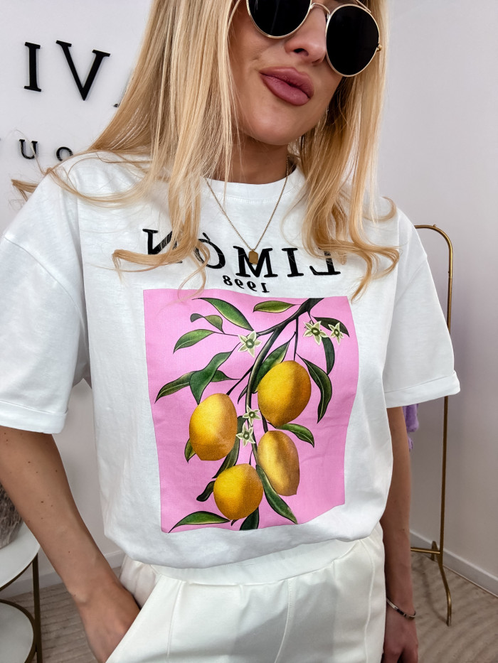 TSHIRT LEMON BIAŁY 95% BAWEŁNA 1