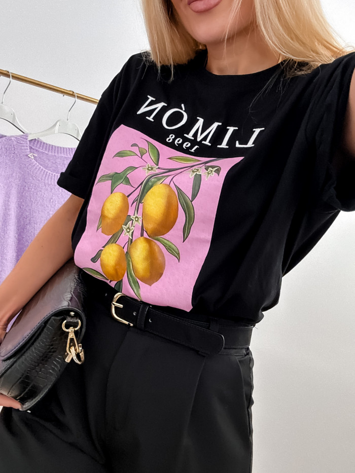 TSHIRT LEMON CZARNY 95% BAWEŁNA