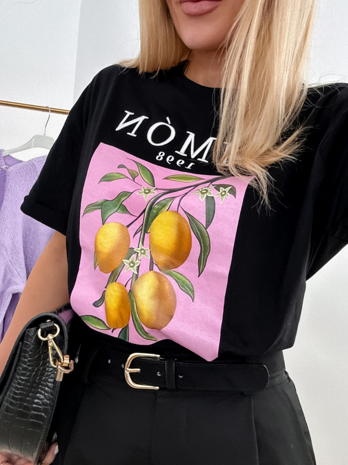 TSHIRT LEMON CZARNY 95% BAWEŁNA 1