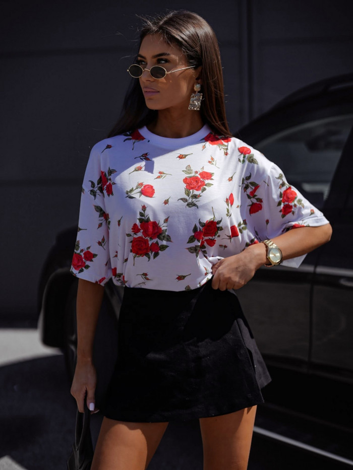 T-SHIRT ROSES BIAŁY