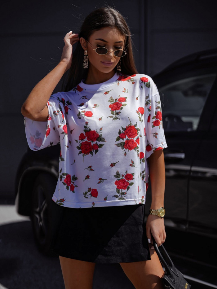 T-SHIRT ROSES BIAŁY 1