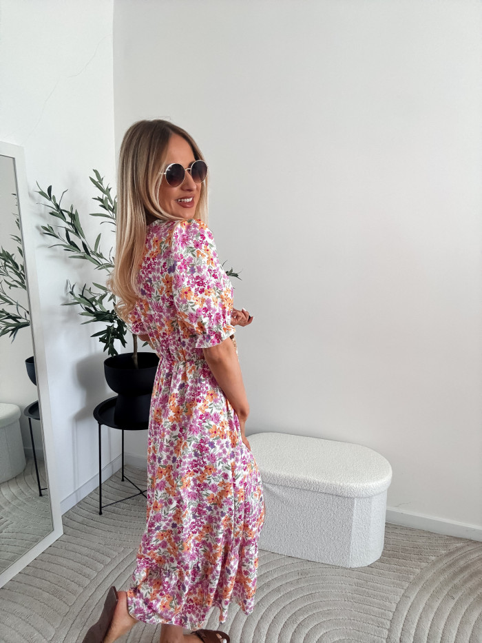MELANIA - SUKIENKA MIDI POMARAŃCZ W MALE KWIATKI 3