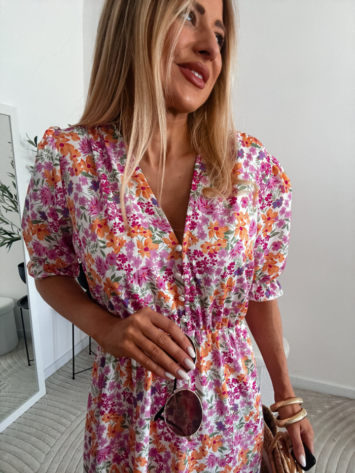 MELANIA - SUKIENKA MIDI POMARAŃCZ W MALE KWIATKI 4