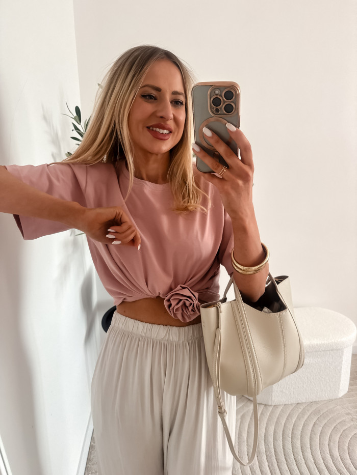 SOPHIA- T-SHIRT BASIC Z RÓŻĄ PUDROWY RÓŻ 2