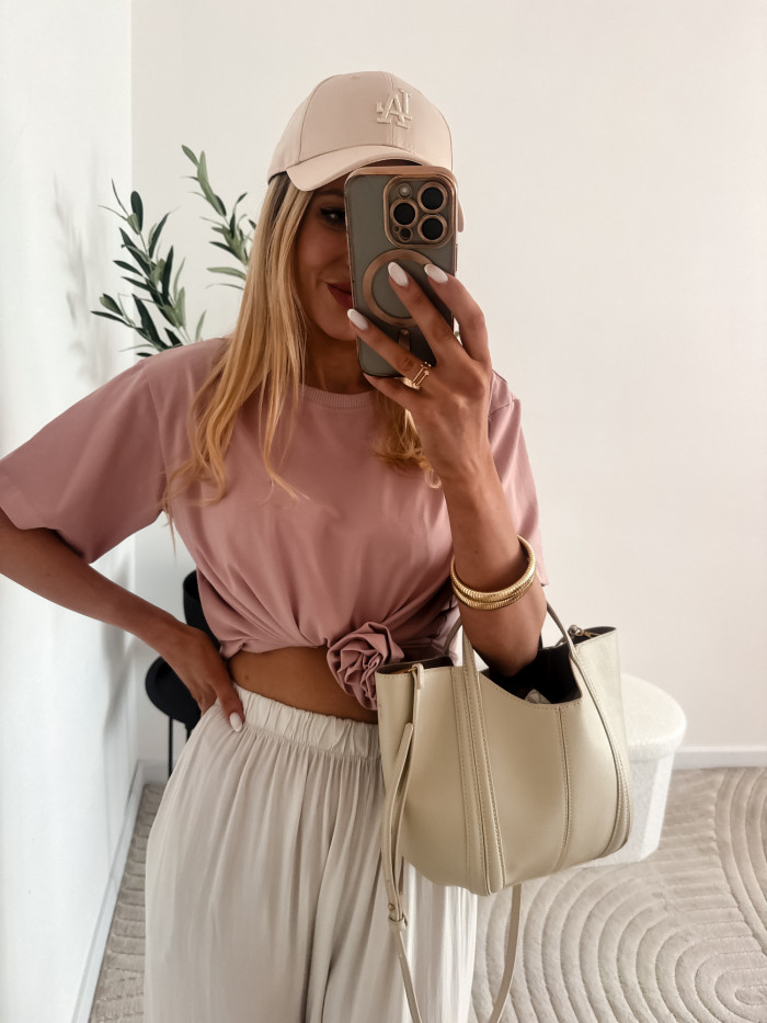 SOPHIA- T-SHIRT BASIC Z RÓŻĄ PUDROWY RÓŻ 3