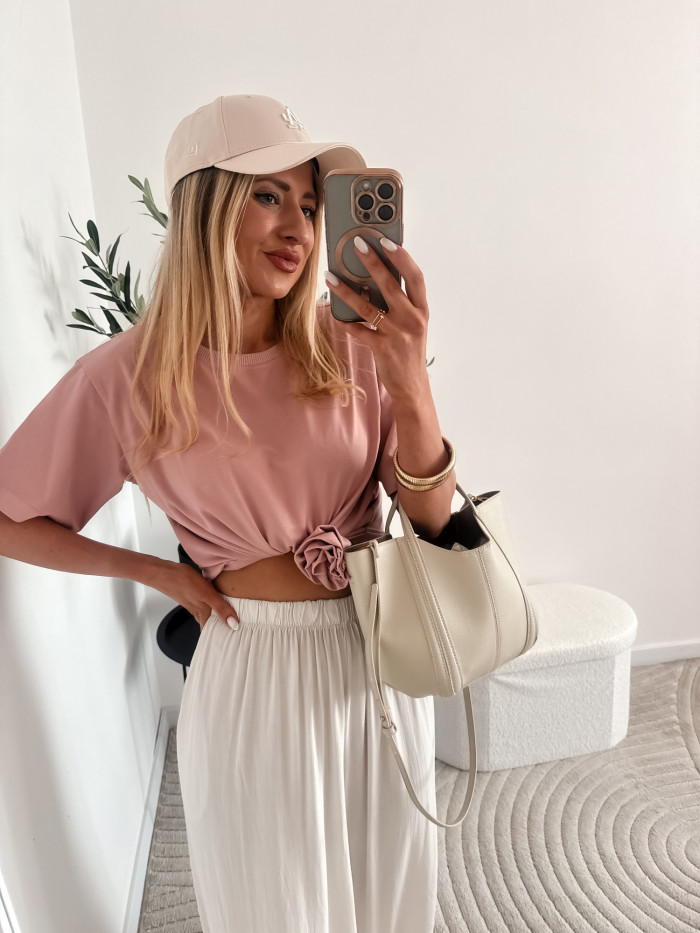SOPHIA- T-SHIRT BASIC Z RÓŻĄ PUDROWY RÓŻ 4