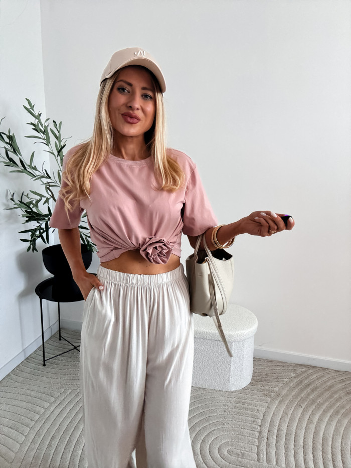 SOPHIA- T-SHIRT BASIC Z RÓŻĄ PUDROWY RÓŻ 8