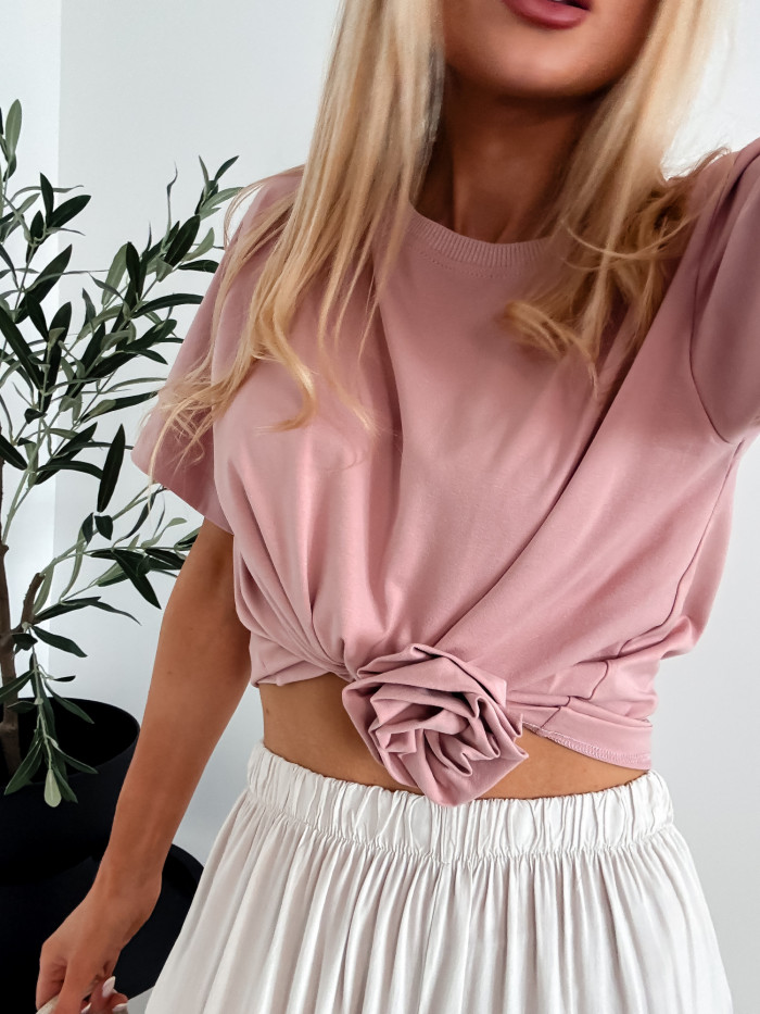 SOPHIA- T-SHIRT BASIC Z RÓŻĄ PUDROWY RÓŻ 11
