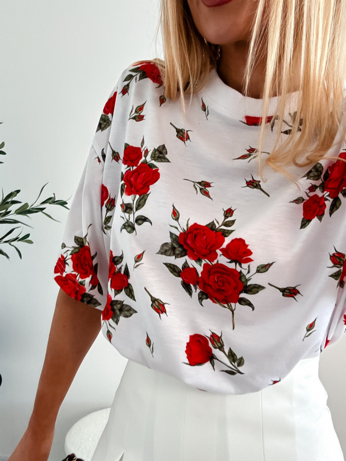 T-SHIRT ROSES BIAŁY