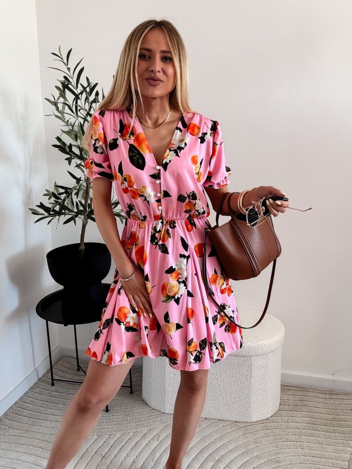 EMILY-SUKIENKA MINI ROZKLOSZOWANA RÓŻOWA W POMARAŃCZE 2