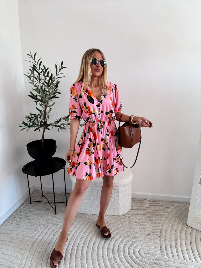 EMILY-SUKIENKA MINI ROZKLOSZOWANA RÓŻOWA W POMARAŃCZE 6