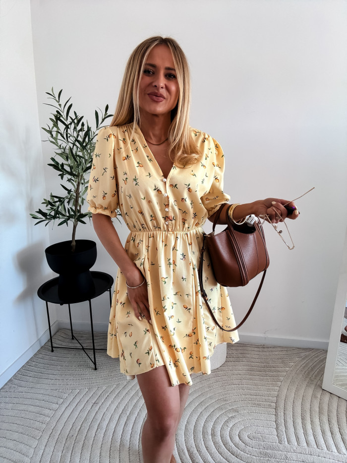 EMILY - SUKIENKA MINI ROZKLOSZOWANA ZÓŁTA W CYTRYNKI 3