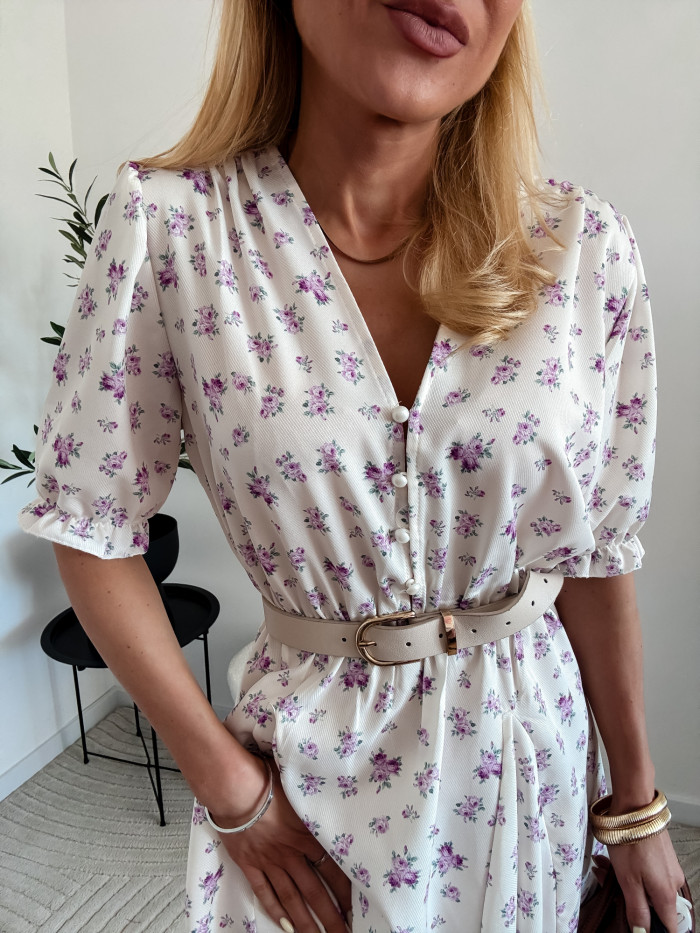 EMILY -SUKIENKA MINI ROZKLOSZOWANA ECRU W FIOLETOWE KWIATKI 3