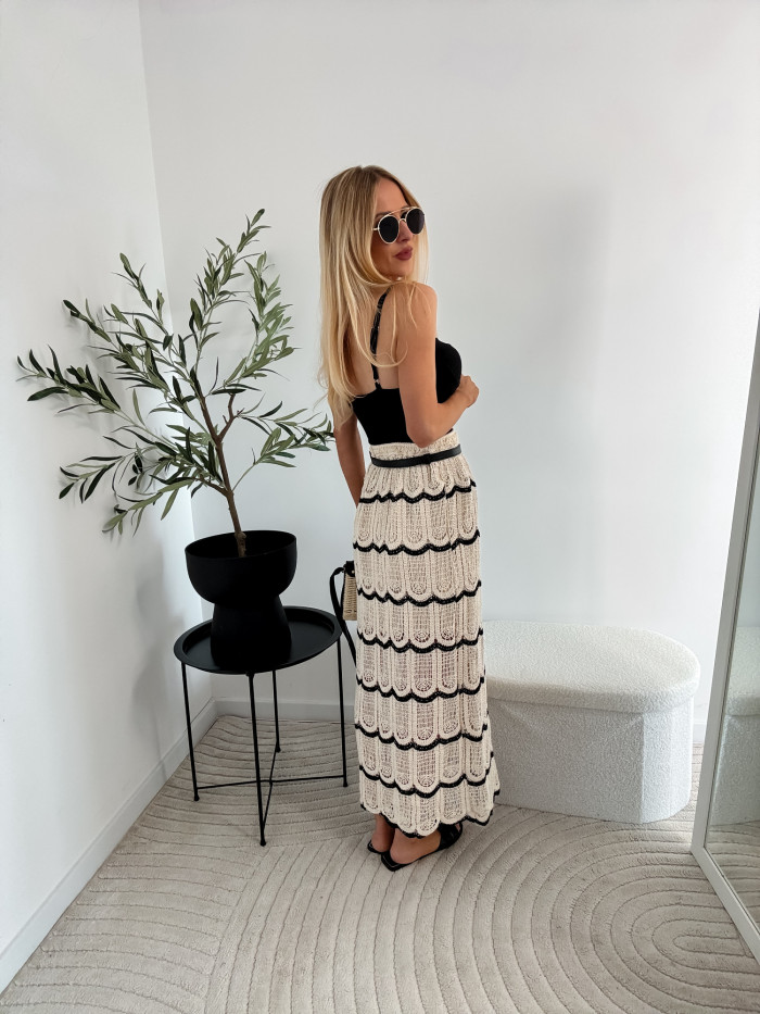 SPÓDNICA AŻUROWA BOHO BEŻOWO CZARNA 6