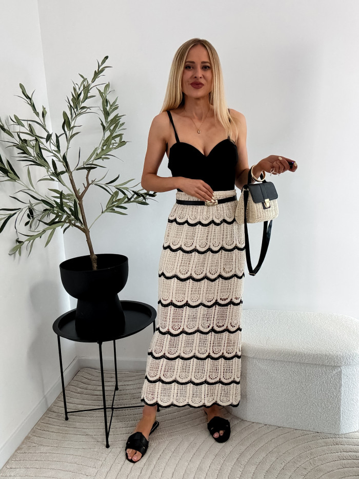 SPÓDNICA AŻUROWA BOHO BEŻOWO CZARNA 11
