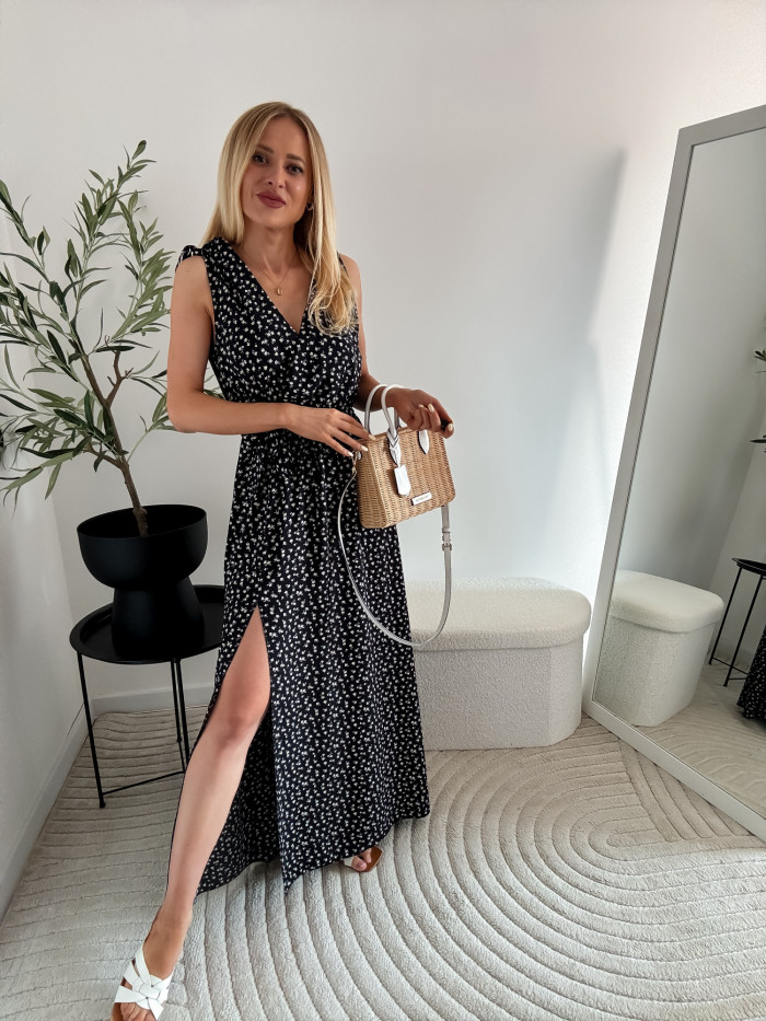 SUZI- SUKIENKA 100% VISCOZA KWIATKI CZARNE 2