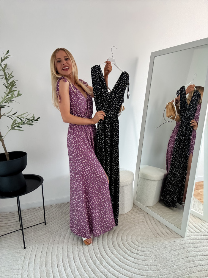 SUZI- SUKIENKA MAXI 100% VISCOZA KWIATKI FIOLET 1