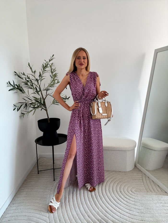 SUZI- SUKIENKA MAXI 100% VISCOZA KWIATKI FIOLET 2