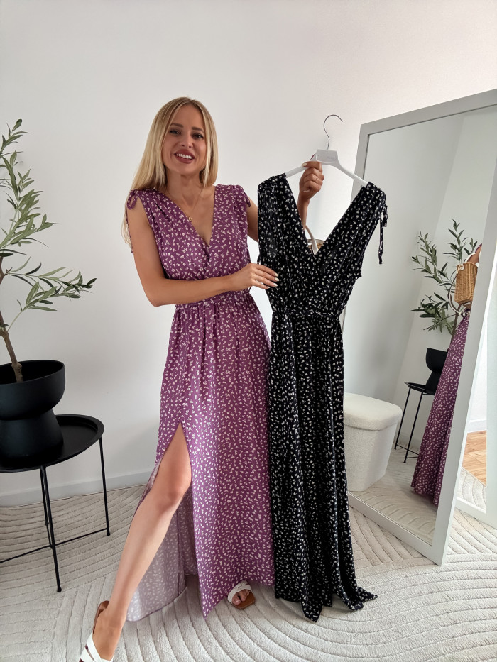 SUZI- SUKIENKA MAXI 100% VISCOZA KWIATKI FIOLET 9
