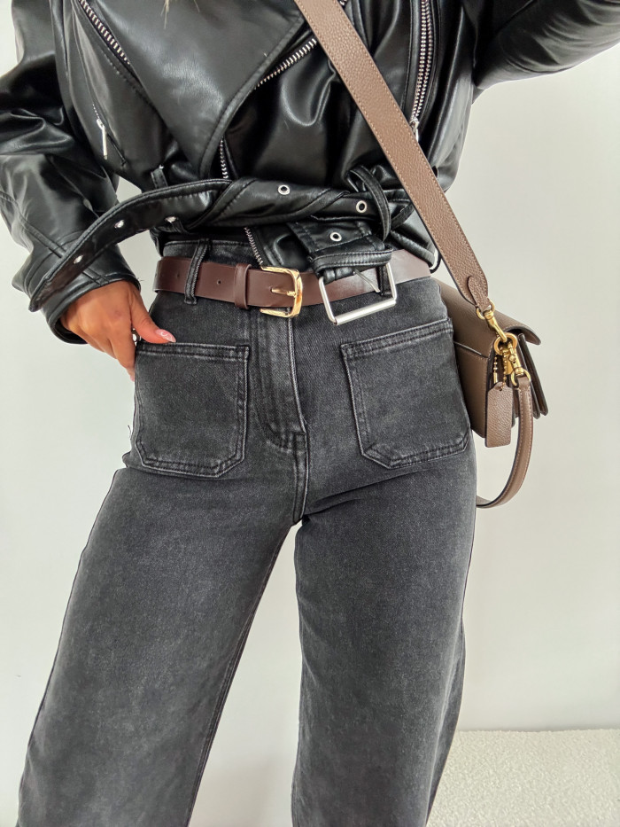 SPICY - SPODNIE JEANS Z KIESZENIAMI GRAFITOWE 6