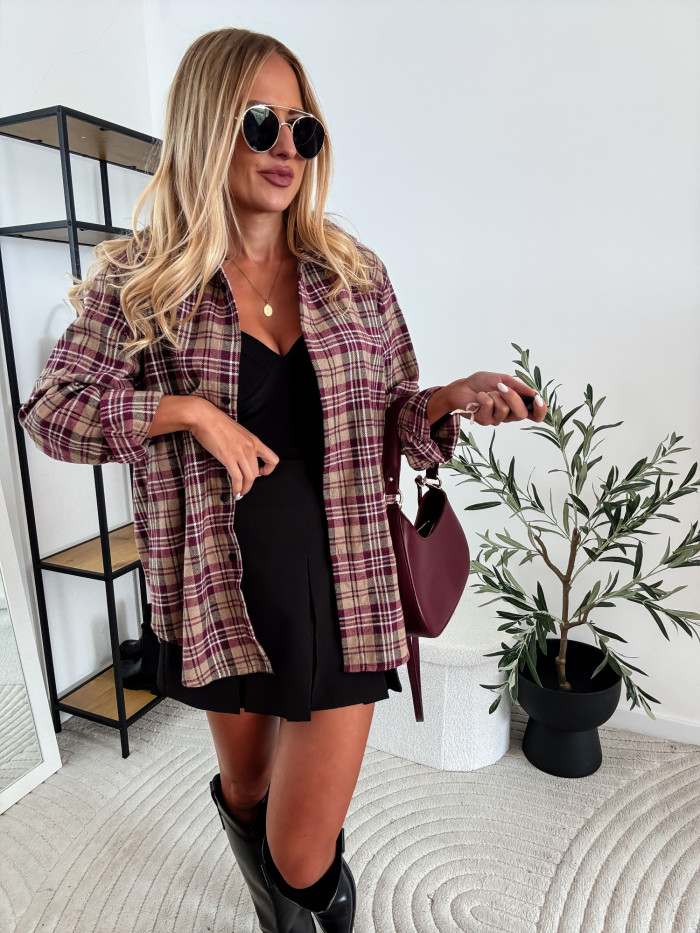 ELENA - KOSZULA W RÓŻOWO BRĄZOWĄ KRATE 100% BAWEŁNA 4