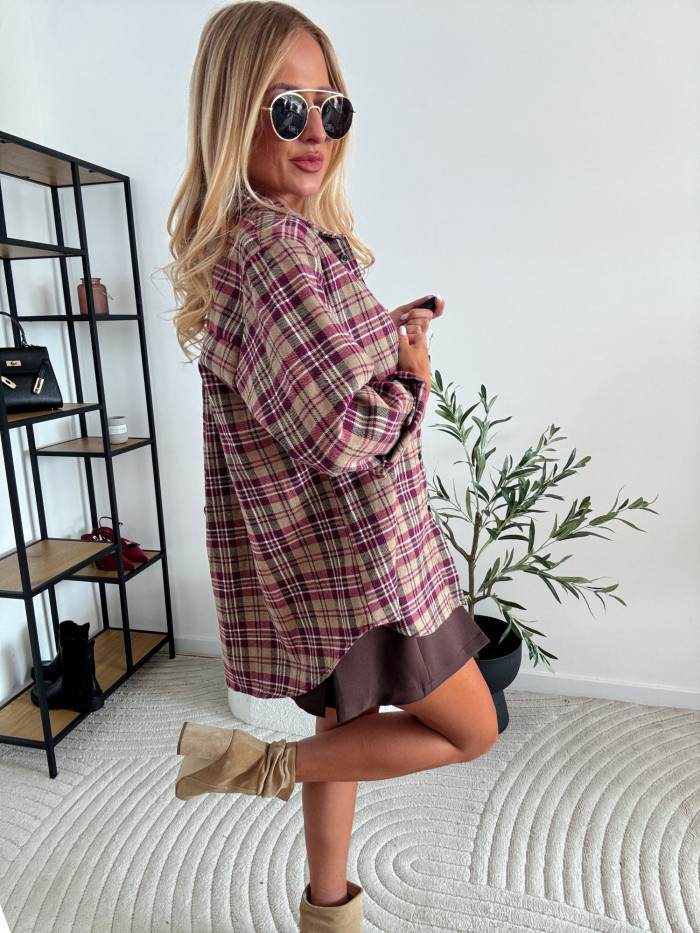 ELENA - KOSZULA W RÓŻOWO BRĄZOWĄ KRATE 100% BAWEŁNA 7