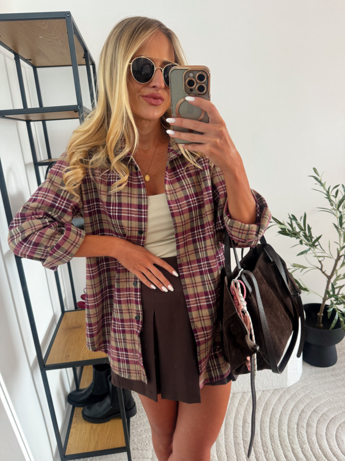 ELENA - KOSZULA W RÓŻOWO BRĄZOWĄ KRATE 100% BAWEŁNA 8