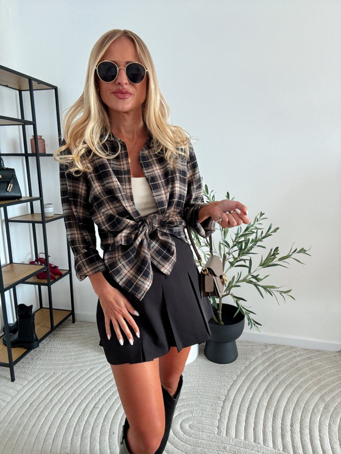 ELENA- KOSZULA W MAŁA KRATĘ BRĄZOWO BIAŁĄ 100% BAWEŁNA 5