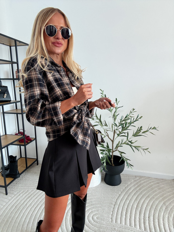 ELENA- KOSZULA W MAŁA KRATĘ BRĄZOWO BIAŁĄ 100% BAWEŁNA 6