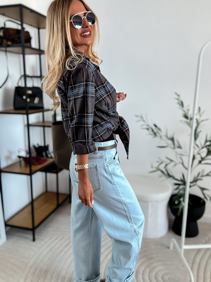 ELENA- KOSZULA W NIEBIESKO SZARĄ KRATE 100% BAWEŁNA 3