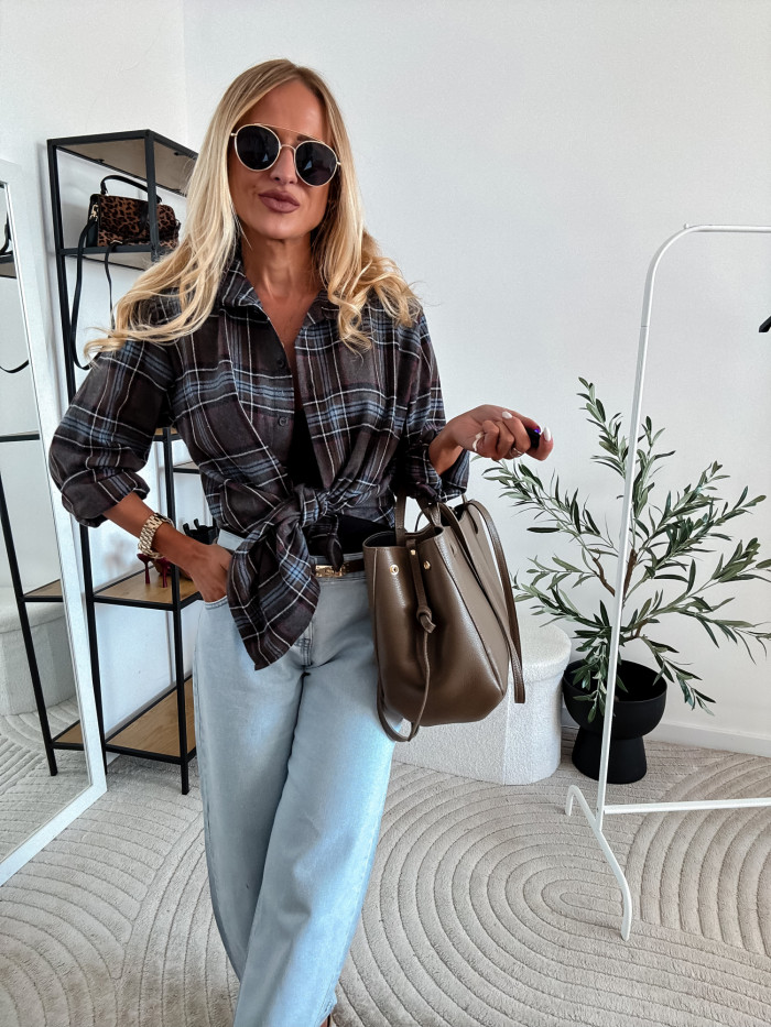 ELENA- KOSZULA W NIEBIESKO SZARĄ KRATE 100% BAWEŁNA 6