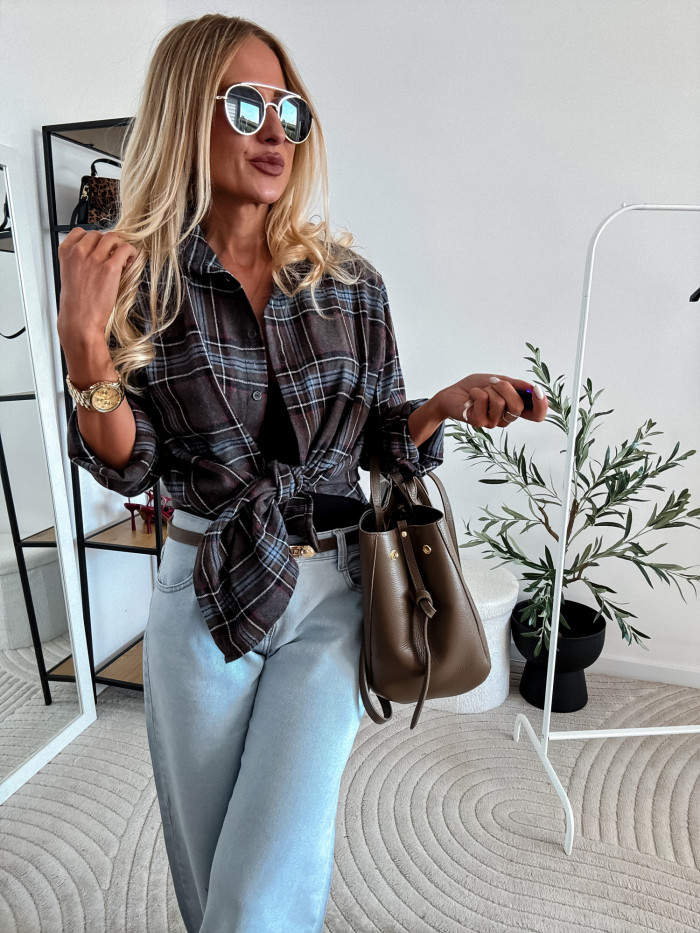 ELENA- KOSZULA W NIEBIESKO SZARĄ KRATE 100% BAWEŁNA 7