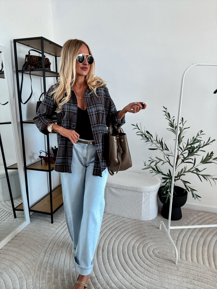 ELENA- KOSZULA W NIEBIESKO SZARĄ KRATE 100% BAWEŁNA 9