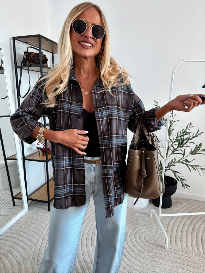 ELENA- KOSZULA W NIEBIESKO SZARĄ KRATE 100% BAWEŁNA 10