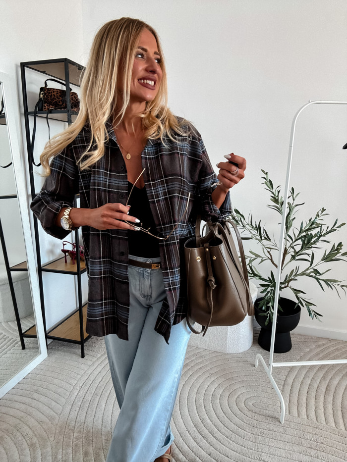 ELENA- KOSZULA W NIEBIESKO SZARĄ KRATE 100% BAWEŁNA 11