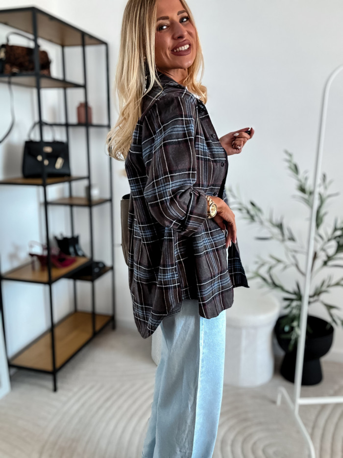 ELENA- KOSZULA W NIEBIESKO SZARĄ KRATE 100% BAWEŁNA 12