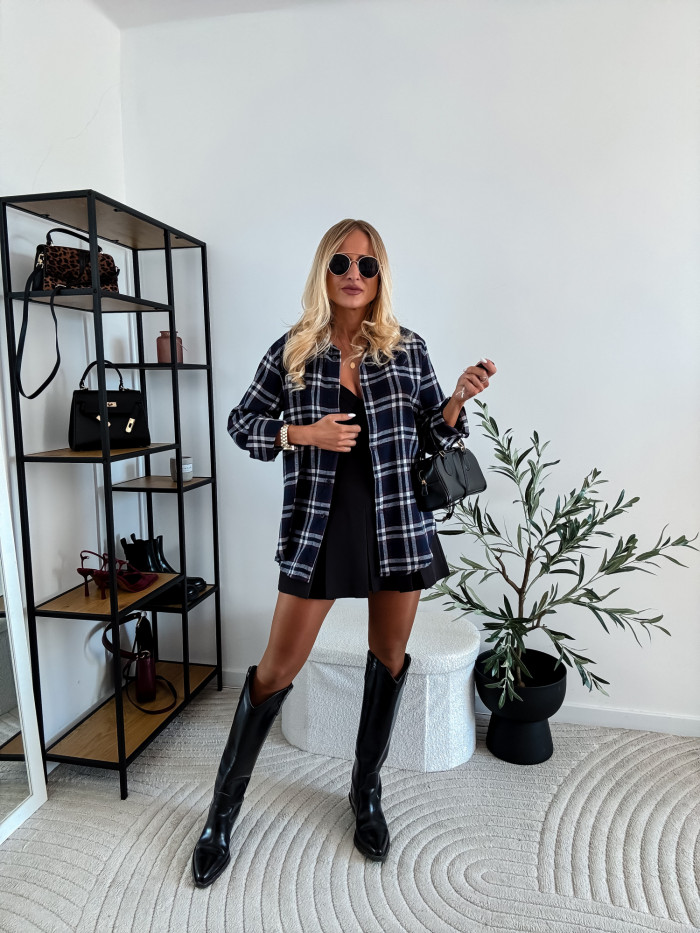 ELENA- KOSZULA W GRANATOWĄ KRATE 100% BAWEŁNA 2