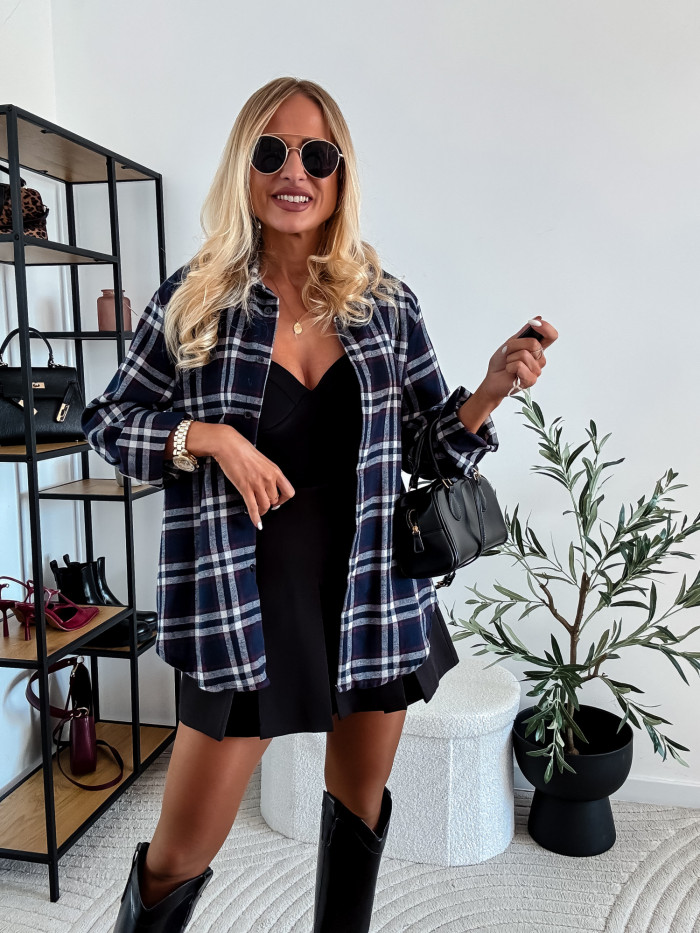 ELENA- KOSZULA W GRANATOWĄ KRATE 100% BAWEŁNA