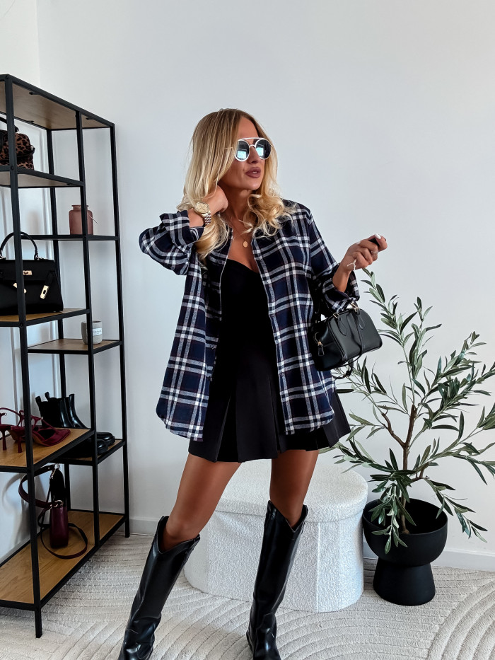 ELENA- KOSZULA W GRANATOWĄ KRATE 100% BAWEŁNA 4