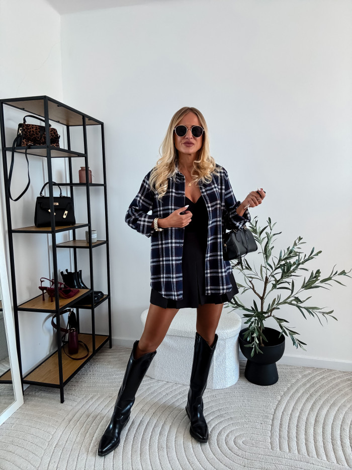 ELENA- KOSZULA W GRANATOWĄ KRATE 100% BAWEŁNA 5