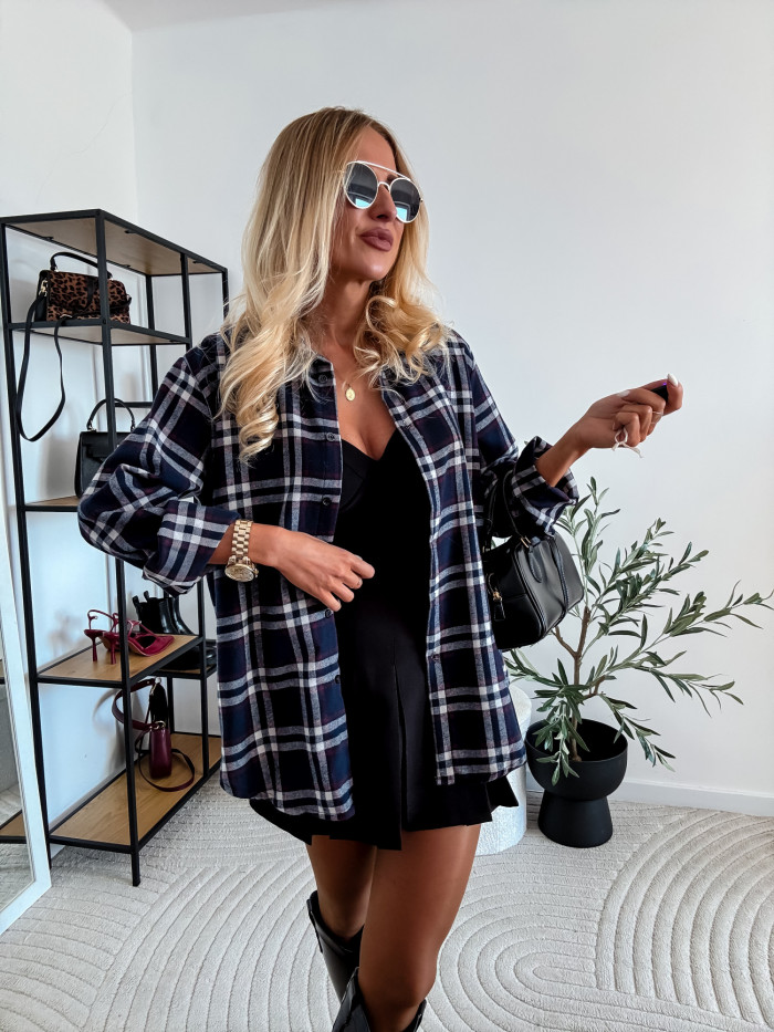 ELENA- KOSZULA W GRANATOWĄ KRATE 100% BAWEŁNA 6