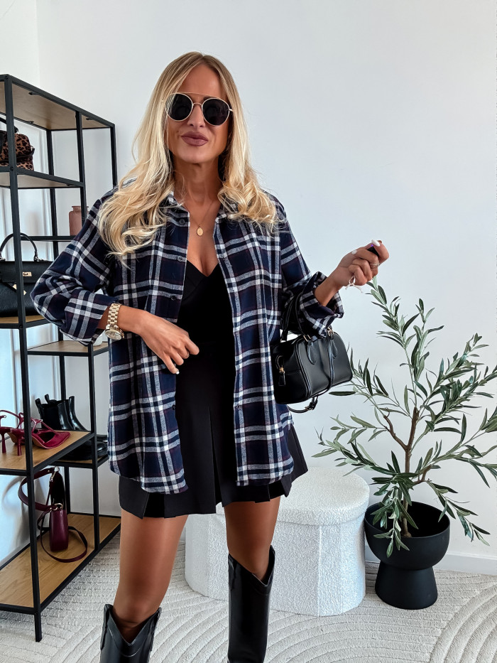ELENA- KOSZULA W GRANATOWĄ KRATE 100% BAWEŁNA 8