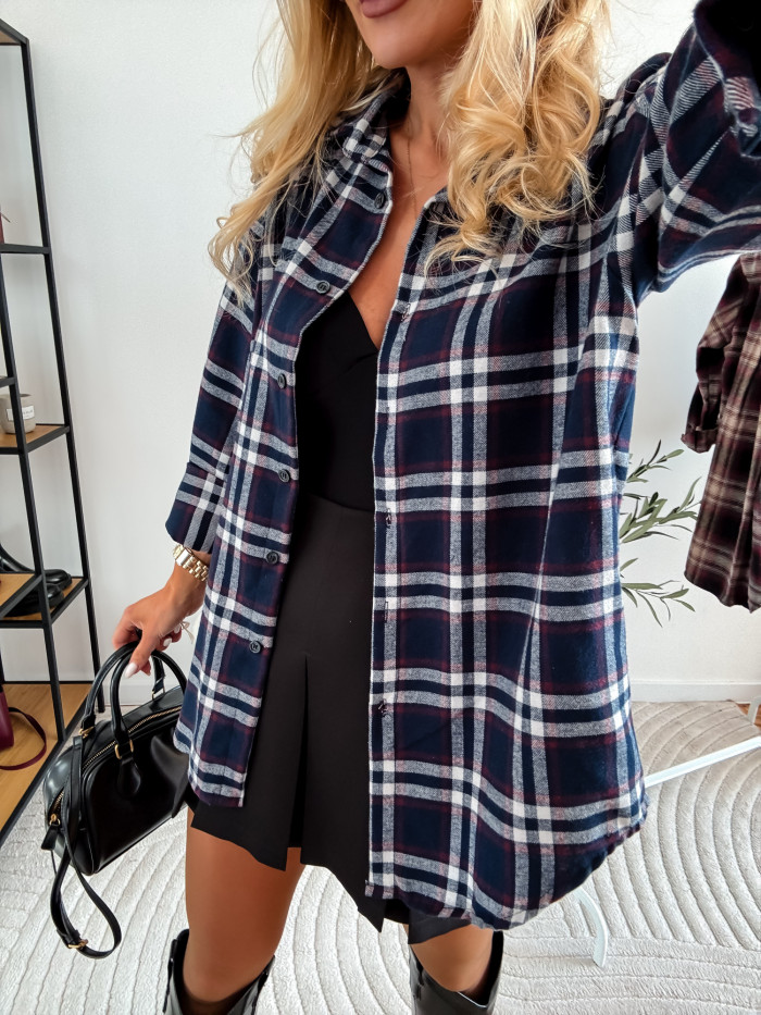 ELENA- KOSZULA W GRANATOWĄ KRATE 100% BAWEŁNA 11