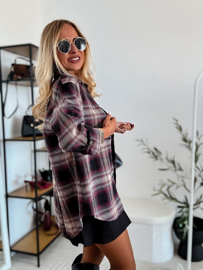 ELENA - KOSZULA W ŚLIWKOWĄ KRATE 100% BAWEŁNA 5
