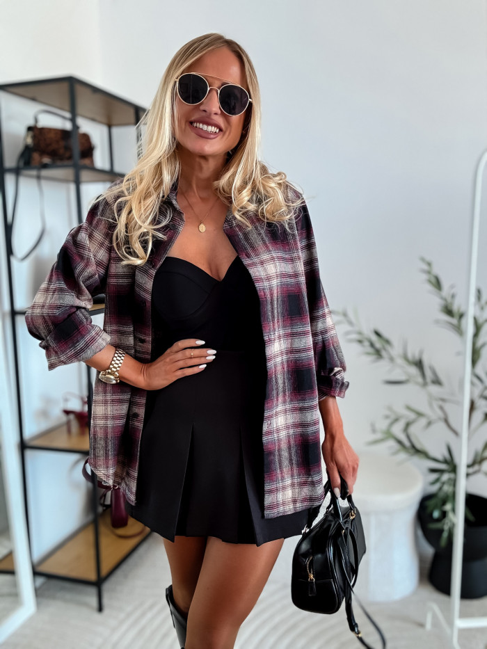 ELENA - KOSZULA W ŚLIWKOWĄ KRATE 100% BAWEŁNA 13
