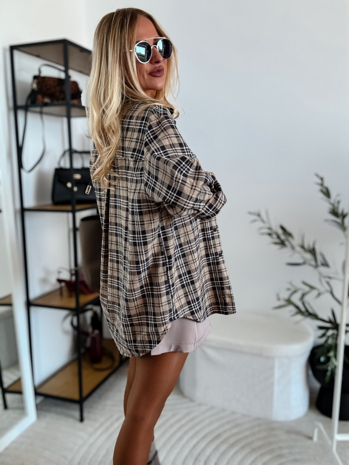 ELENA - KOSZULA W BEŻOWĄ KRATE 100% BAWEŁNA 4